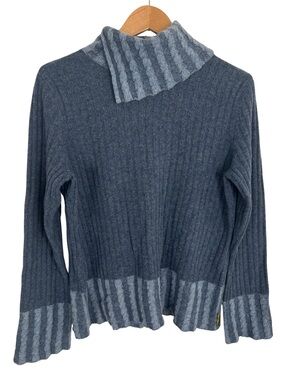 Y2K DKNY Jeans 100% Lambswool Ribbed Turtleneck Sweater Blue XL